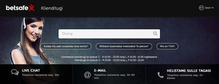 Betsafe kasiino klienditugi.